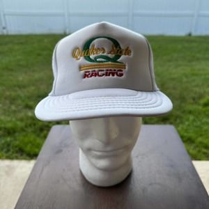 Vintage Quaker State Racing Hat Cap Mens One Size White Snapback Nascar Trucker